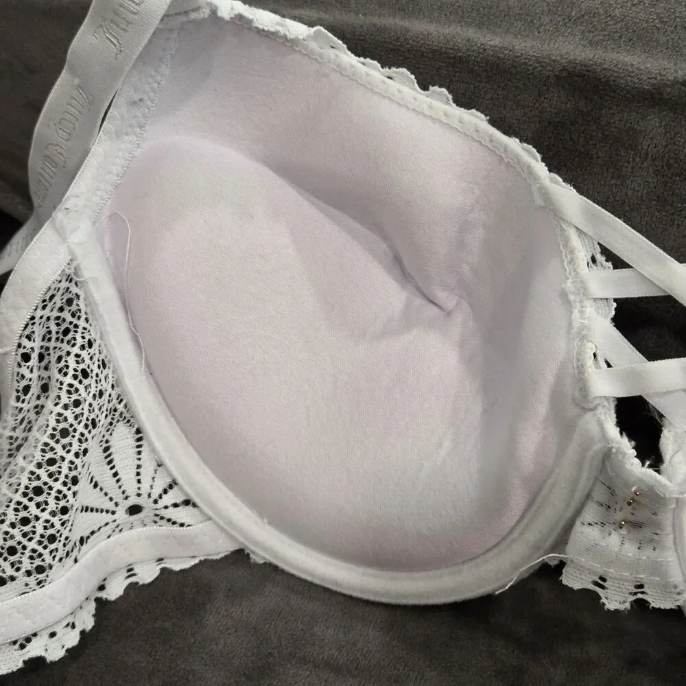 Juicy Couture Intimates White Lace Underwire Push Up Bra 34C Style 5250-70 Sexy